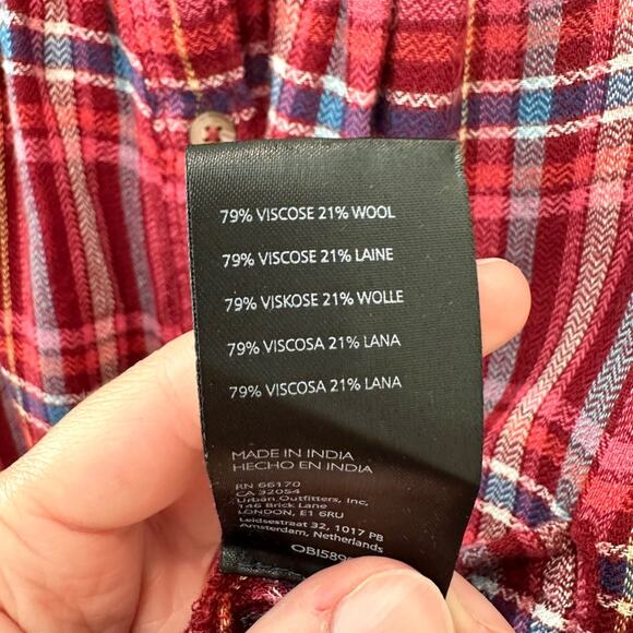 ANTHROPOLOGIE | Pilcro Red Plaid Button Front Long Sleeve Blouse | Medium - Picture 7 of 8